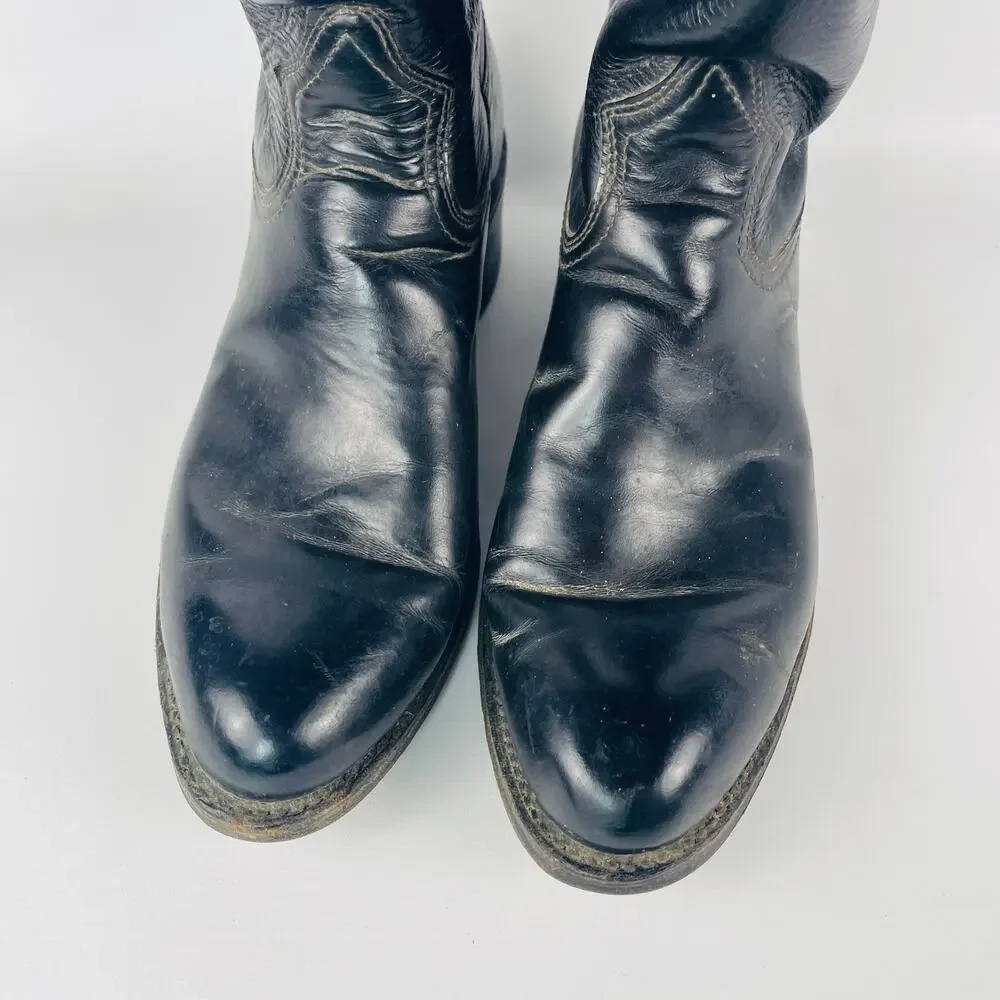 Texas Brand Black Leather Cowboy Boots 9D 8800